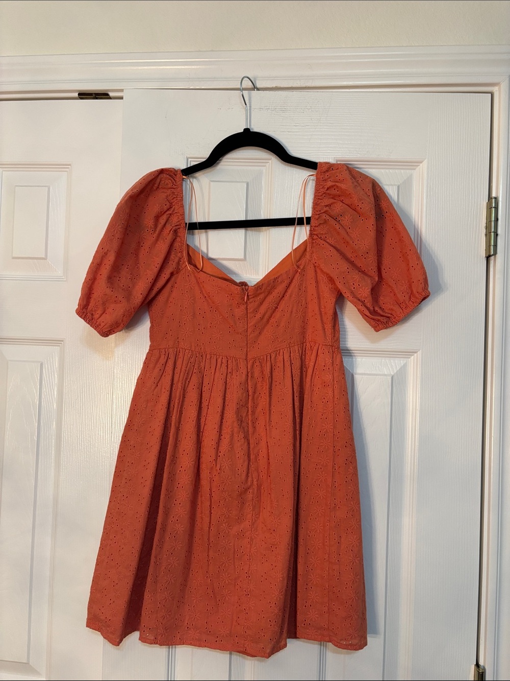 Altar'd State Orange Eyelet Puff Sleeve Mini Dress - Picture 2 of 5
